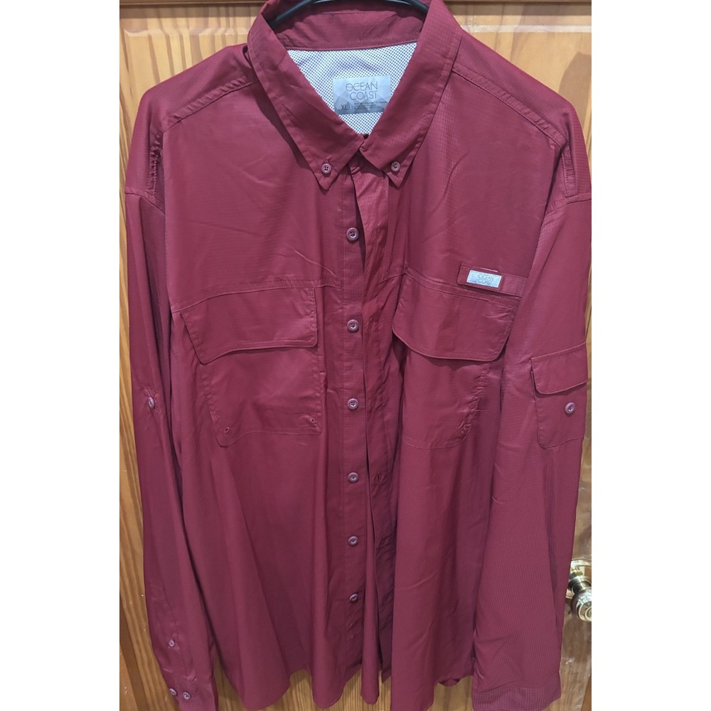 Ocean And Coast  Blue Water Fishing Shirt Men's Vented Fishing Shirt Maroon XL